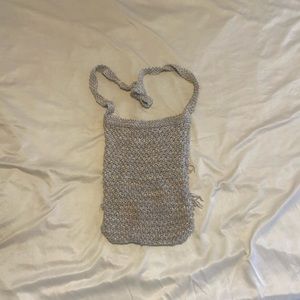 Grey woven cross body tote bag